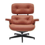 Sillón Lounge de Nogal y Cuero con Otomana — Estilo de Mediados de Siglo, 1 Asiento, Varios Colores