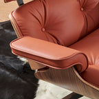 Sillón Lounge de Nogal y Cuero con Otomana — Estilo de Mediados de Siglo, 1 Asiento, Varios Colores