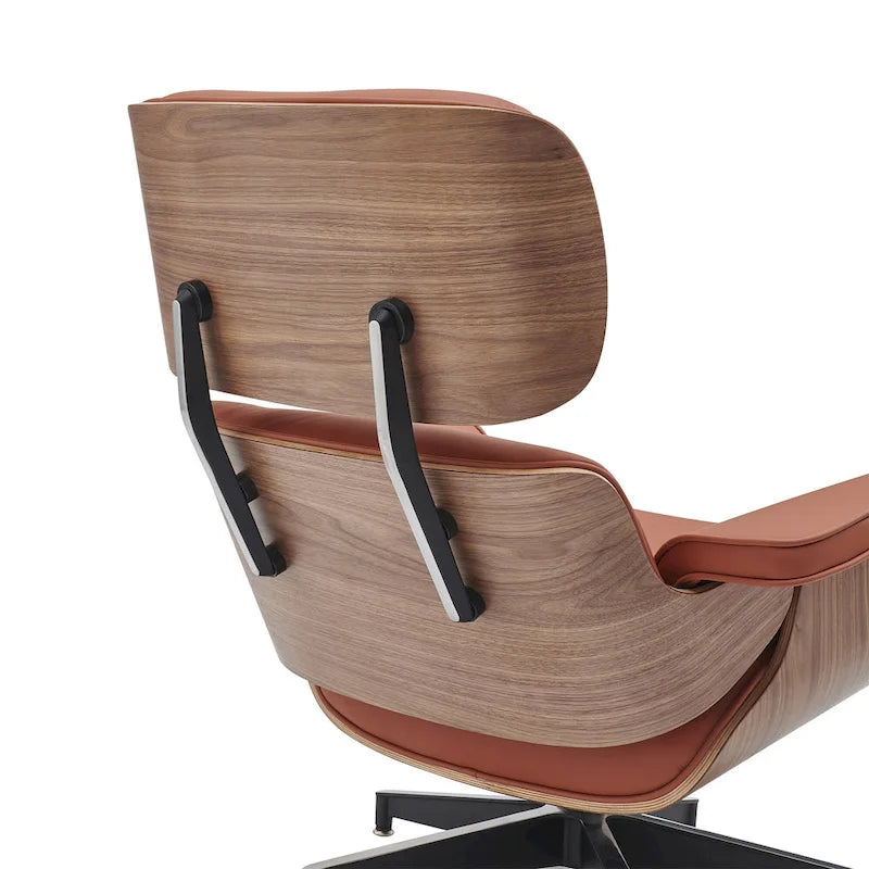 Sillón Lounge de Nogal y Cuero con Otomana — Estilo de Mediados de Siglo, 1 Asiento, Varios Colores