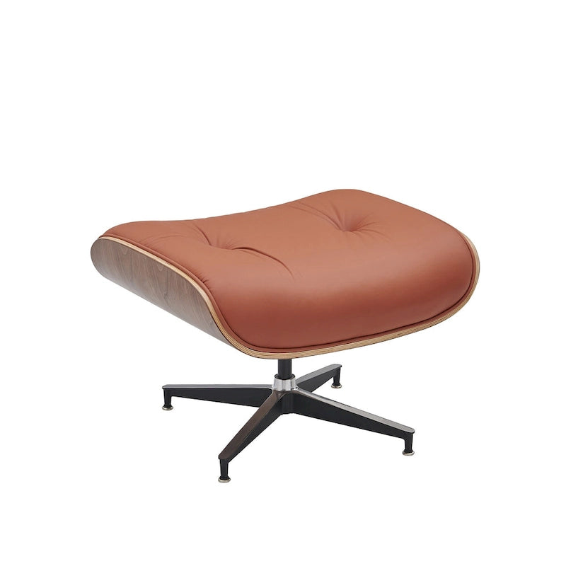 Sillón Lounge de Nogal y Cuero con Otomana — Estilo de Mediados de Siglo, 1 Asiento, Varios Colores