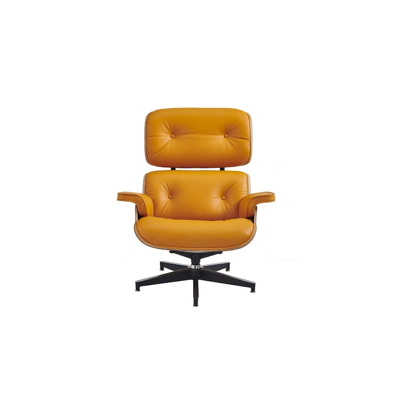 Sillón Lounge de Nogal y Cuero con Otomana — Estilo de Mediados de Siglo, 1 Asiento, Varios Colores