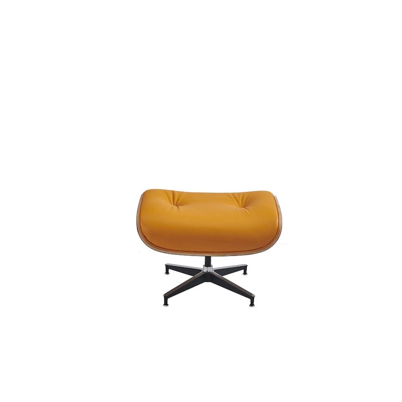 Sillón Lounge de Nogal y Cuero con Otomana — Estilo de Mediados de Siglo, 1 Asiento, Varios Colores