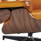 Sillón Lounge de Nogal y Cuero con Otomana — Estilo de Mediados de Siglo, 1 Asiento, Varios Colores
