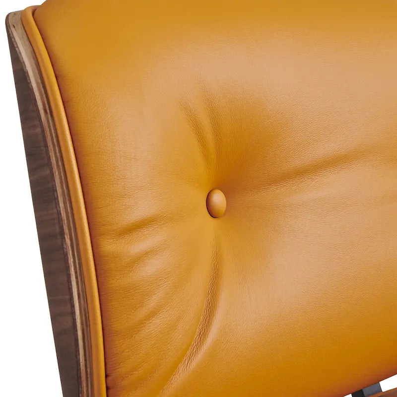 Sillón Lounge de Nogal y Cuero con Otomana — Estilo de Mediados de Siglo, 1 Asiento, Varios Colores