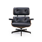 Sillón Lounge de Nogal y Cuero con Otomana — Estilo de Mediados de Siglo, 1 Asiento, Varios Colores