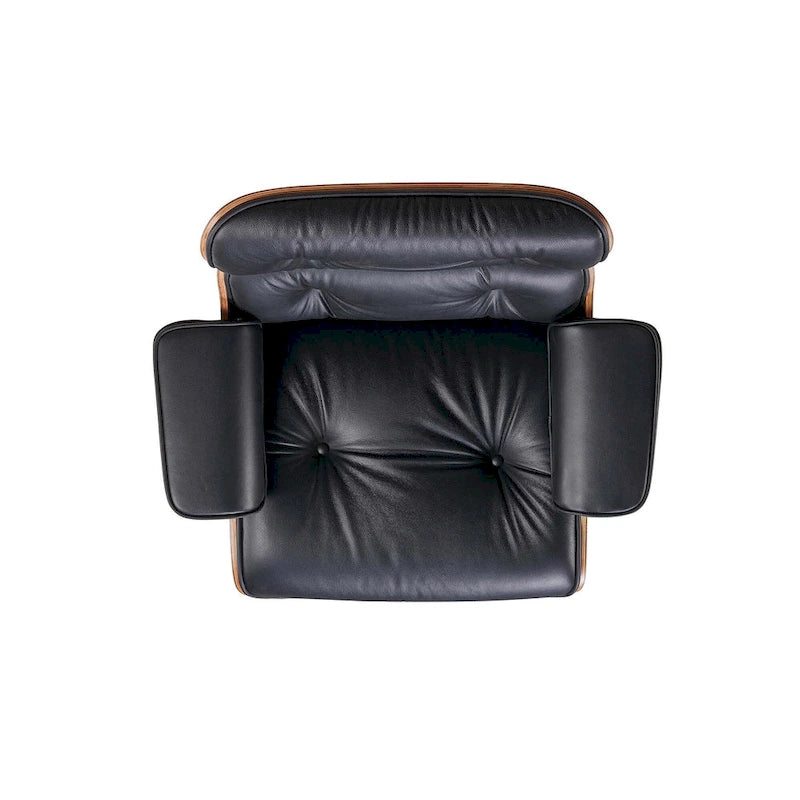 Sillón Lounge de Nogal y Cuero con Otomana — Estilo de Mediados de Siglo, 1 Asiento, Varios Colores