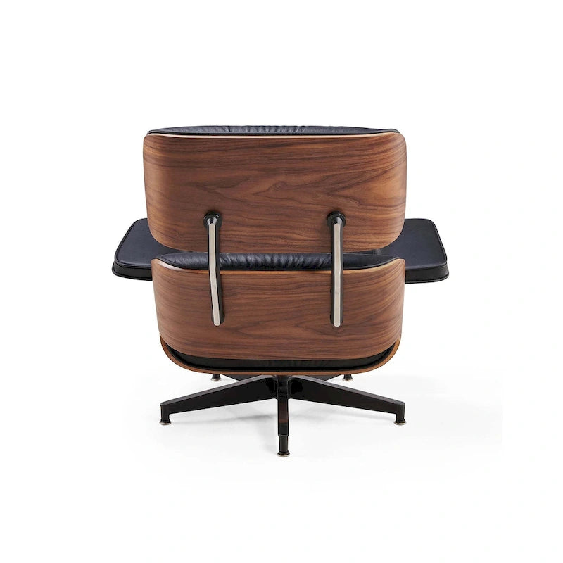 Sillón Lounge de Nogal y Cuero con Otomana — Estilo de Mediados de Siglo, 1 Asiento, Varios Colores