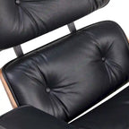 Sillón Lounge de Nogal y Cuero con Otomana — Estilo de Mediados de Siglo, 1 Asiento, Varios Colores