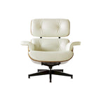Sillón Lounge de Nogal y Cuero con Otomana — Estilo de Mediados de Siglo, 1 Asiento, Varios Colores