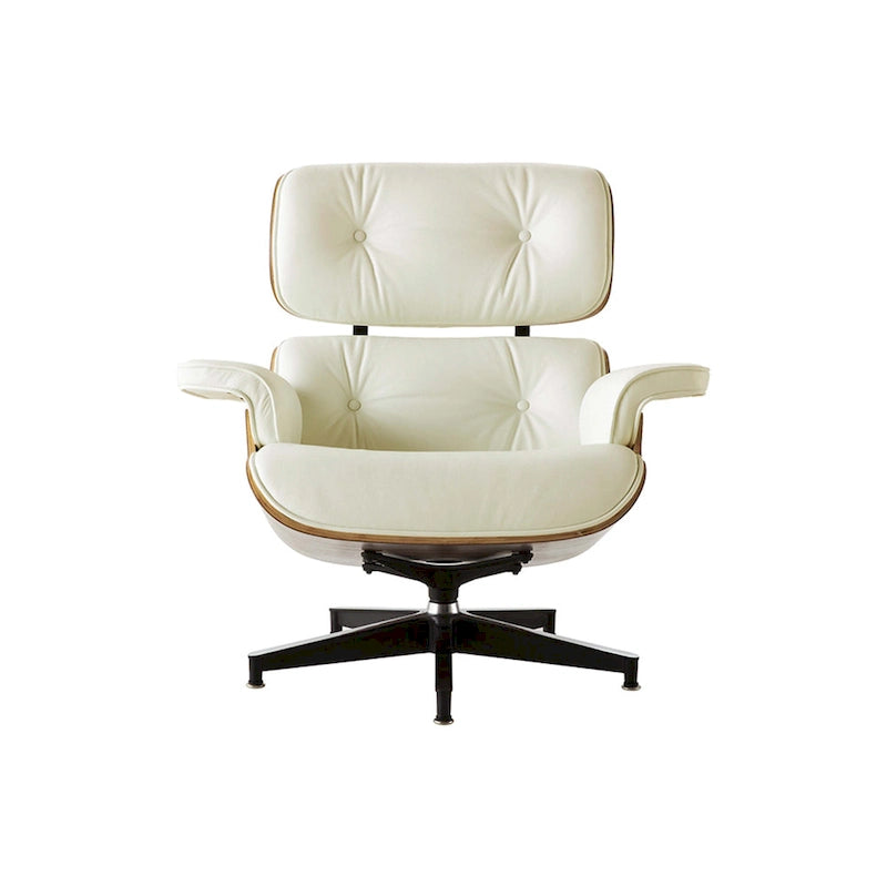 Sillón Lounge de Nogal y Cuero con Otomana — Estilo de Mediados de Siglo, 1 Asiento, Varios Colores