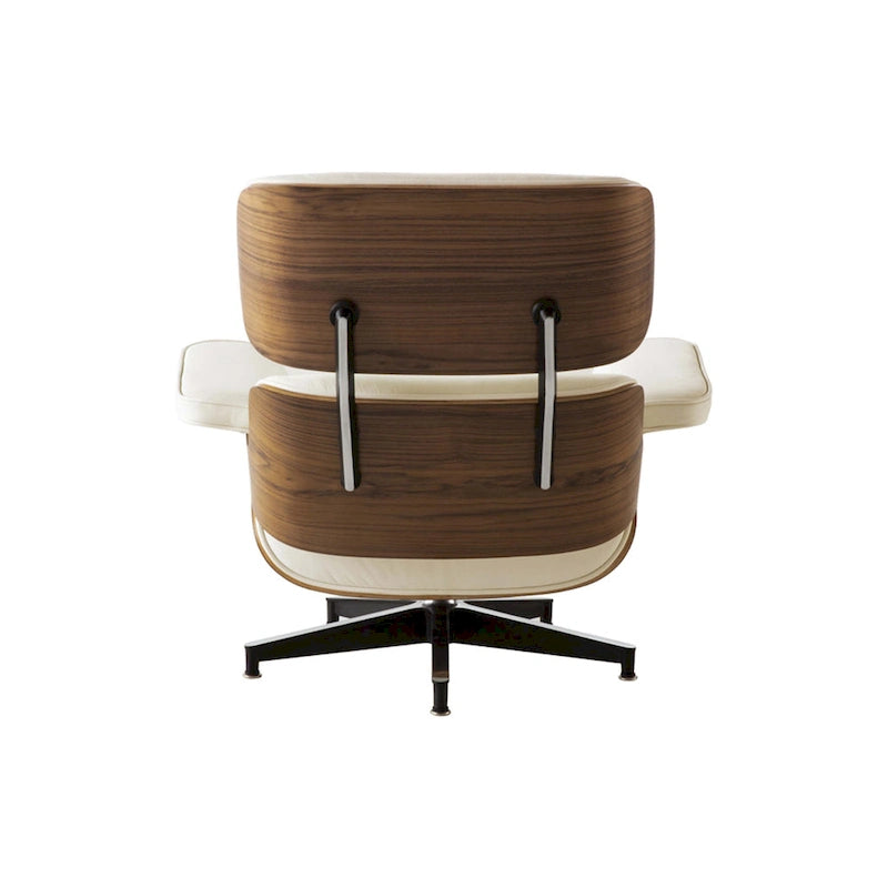 Sillón Lounge de Nogal y Cuero con Otomana — Estilo de Mediados de Siglo, 1 Asiento, Varios Colores