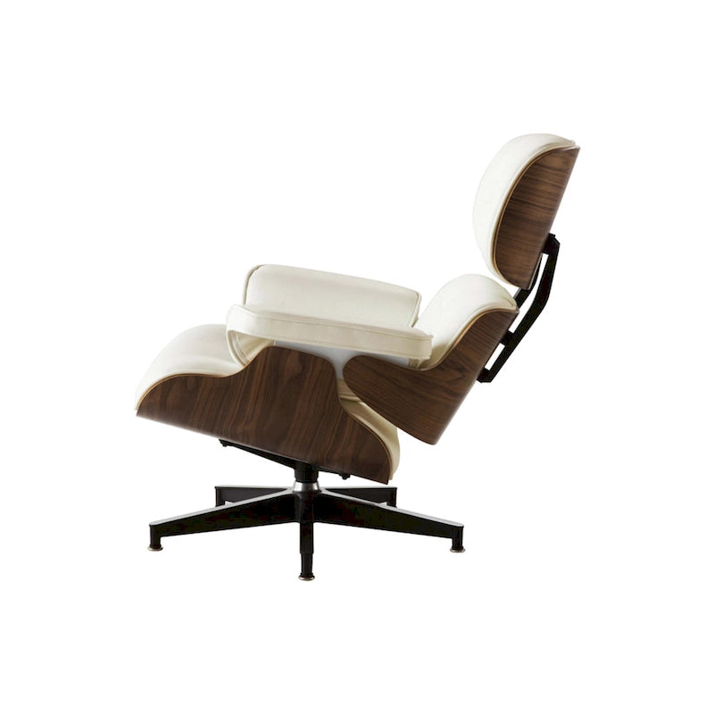 Sillón Lounge de Nogal y Cuero con Otomana — Estilo de Mediados de Siglo, 1 Asiento, Varios Colores