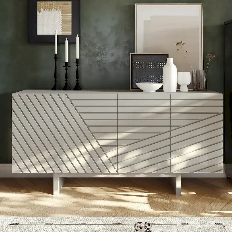 Aparador buffet de 4 puertas estriado color crema/marrón — 1 unidad