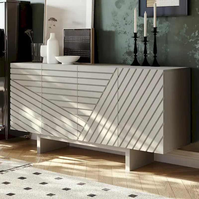 Aparador buffet de 4 puertas estriado color crema/marrón — 1 unidad
