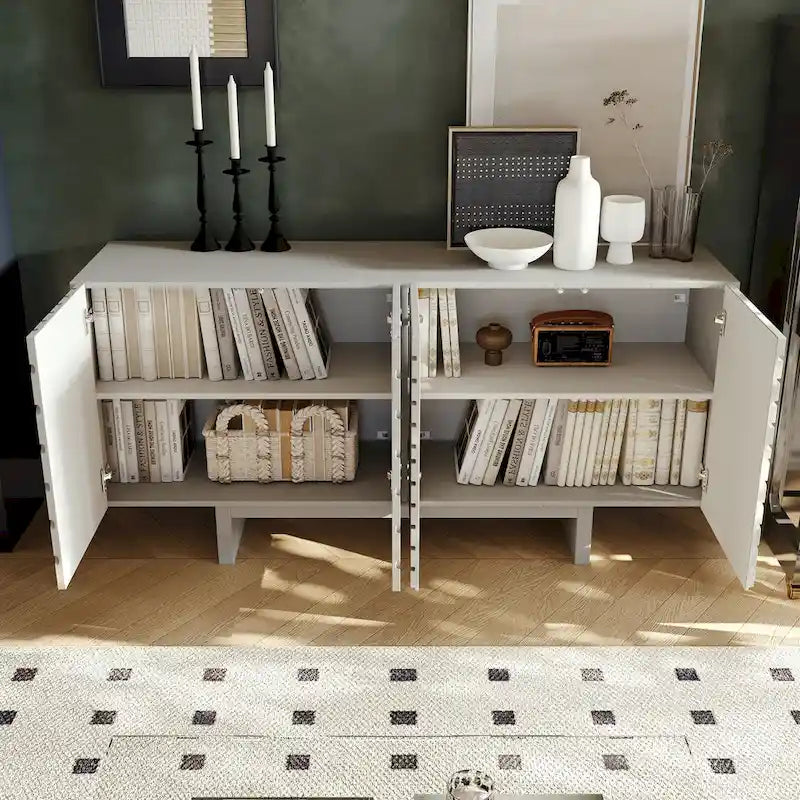 Aparador buffet de 4 puertas estriado color crema/marrón — 1 unidad