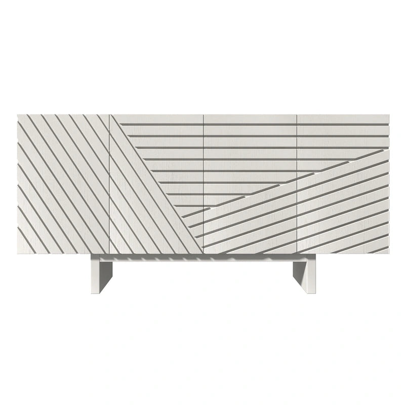 Aparador buffet de 4 puertas estriado color crema/marrón — 1 unidad