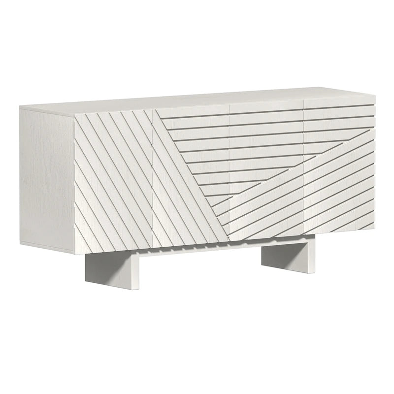 Aparador buffet de 4 puertas estriado color crema/marrón — 1 unidad