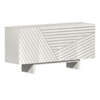 Aparador buffet de 4 puertas estriado color crema/marrón — 1 unidad