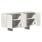 Aparador buffet de 4 puertas estriado color crema/marrón — 1 unidad
