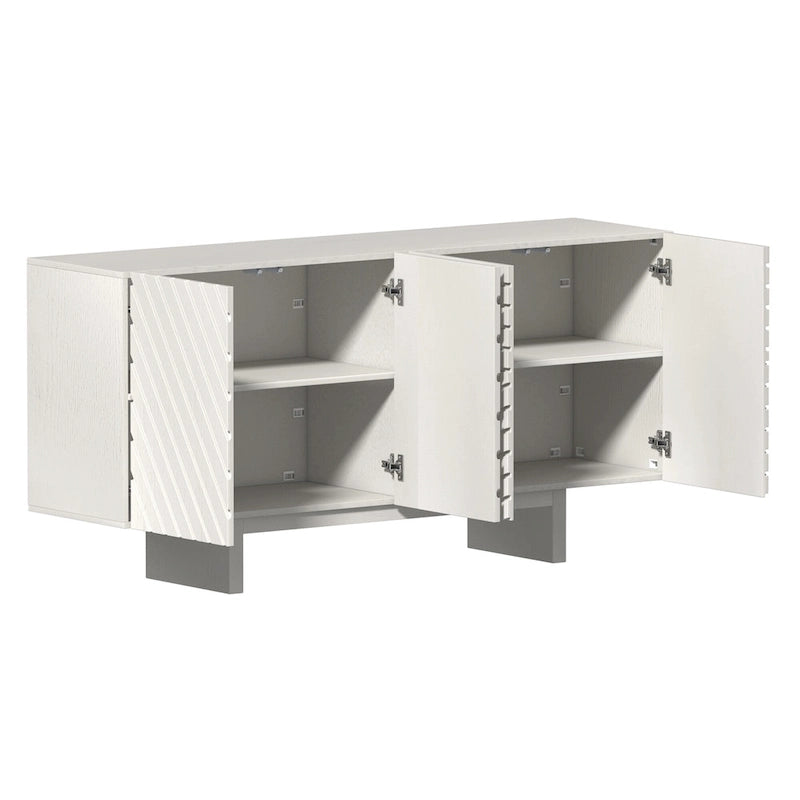 Aparador buffet de 4 puertas estriado color crema/marrón — 1 unidad