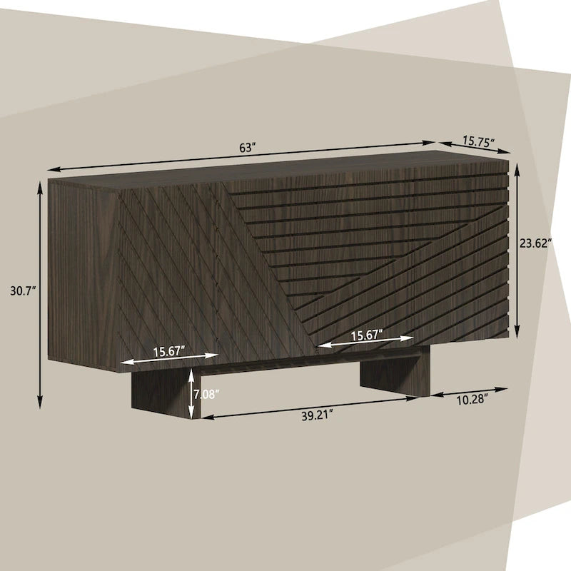 Aparador buffet de 4 puertas estriado color crema/marrón — 1 unidad