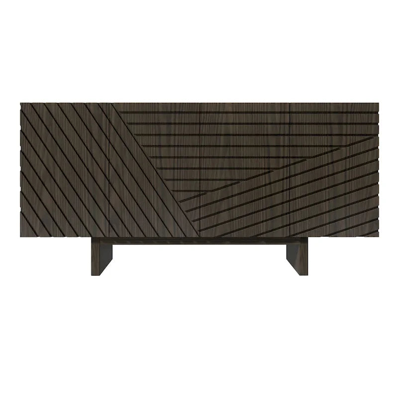 Aparador buffet de 4 puertas estriado color crema/marrón — 1 unidad