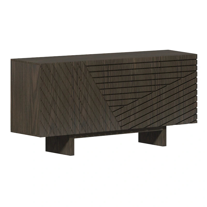 Aparador buffet de 4 puertas estriado color crema/marrón — 1 unidad