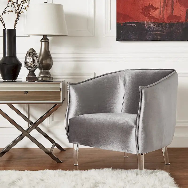 Sillón tapizado en terciopelo con respaldo curvado (negro/dorado/plateado) - Asiento individual