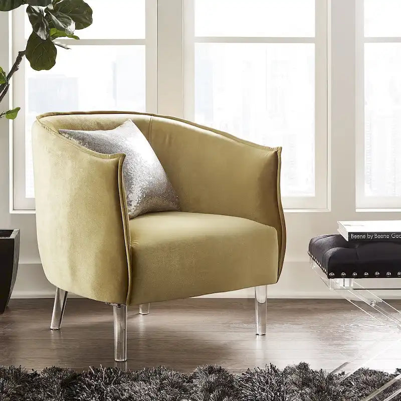 Sillón tapizado en terciopelo con respaldo curvado (negro/dorado/plateado) - Asiento individual