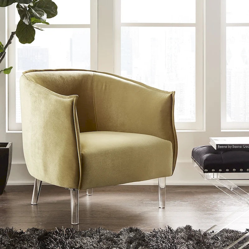 Sillón tapizado en terciopelo con respaldo curvado (negro/dorado/plateado) - Asiento individual
