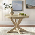 Mesa de comedor redonda en blanco antiguo / roble gris / roble, 4 plazas, base en X