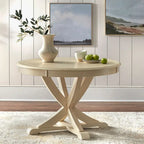 Mesa de comedor redonda en blanco antiguo / roble gris / roble, 4 plazas, base en X