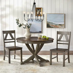 Mesa de comedor redonda en blanco antiguo / roble gris / roble, 4 plazas, base en X