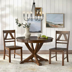 Mesa de comedor redonda en blanco antiguo / roble gris / roble, 4 plazas, base en X