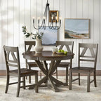 Mesa de comedor redonda en blanco antiguo / roble gris / roble, 4 plazas, base en X