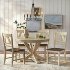 Mesa de comedor redonda en blanco antiguo / roble gris / roble, 4 plazas, base en X
