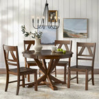 Mesa de comedor redonda en blanco antiguo / roble gris / roble, 4 plazas, base en X