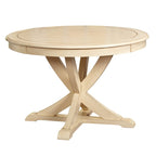 Mesa de comedor redonda en blanco antiguo / roble gris / roble, 4 plazas, base en X