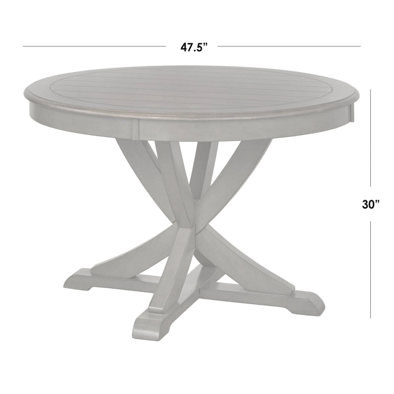 Mesa de comedor redonda en blanco antiguo / roble gris / roble, 4 plazas, base en X