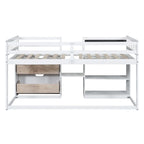 Cama baja tipo loft individual con escritorio rodante, gris/blanco/espresso, para 1 persona