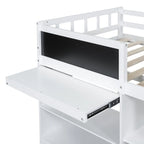 Cama baja tipo loft individual con escritorio rodante, gris/blanco/espresso, para 1 persona