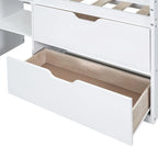 Cama baja tipo loft individual con escritorio rodante, gris/blanco/espresso, para 1 persona