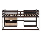 Cama baja tipo loft individual con escritorio rodante, gris/blanco/espresso, para 1 persona