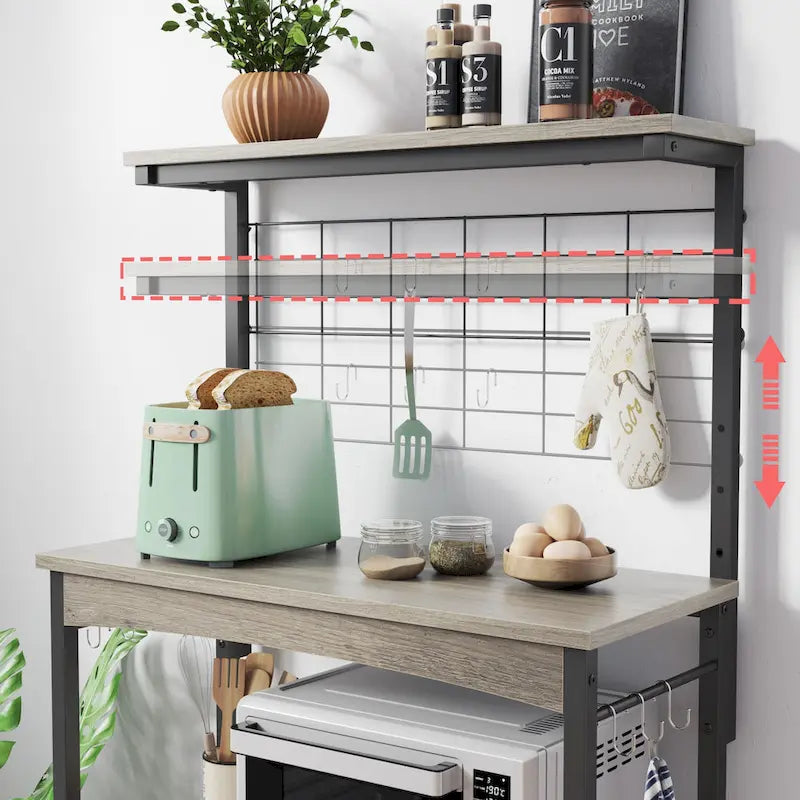 Estantería de panadero rústica marrón/gris con altura ajustable y gabinete de doble puerta - Montaje para 1 persona