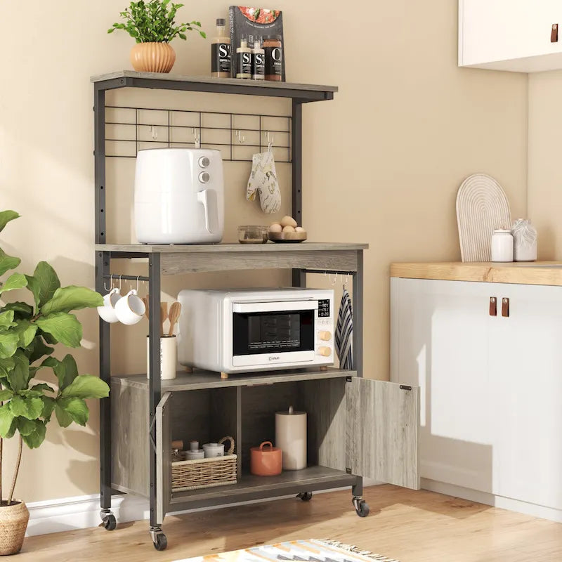 Estantería de panadero rústica marrón/gris con altura ajustable y gabinete de doble puerta - Montaje para 1 persona