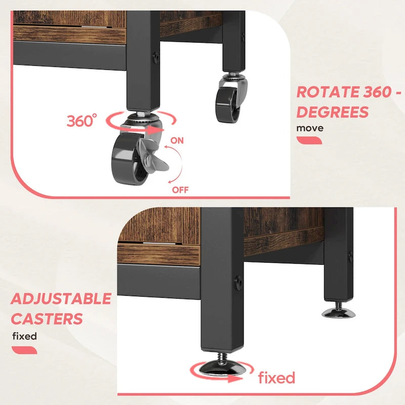 Estantería de panadero rústica marrón/gris con altura ajustable y gabinete de doble puerta - Montaje para 1 persona