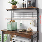 Estantería de panadero rústica marrón/gris con altura ajustable y gabinete de doble puerta - Montaje para 1 persona