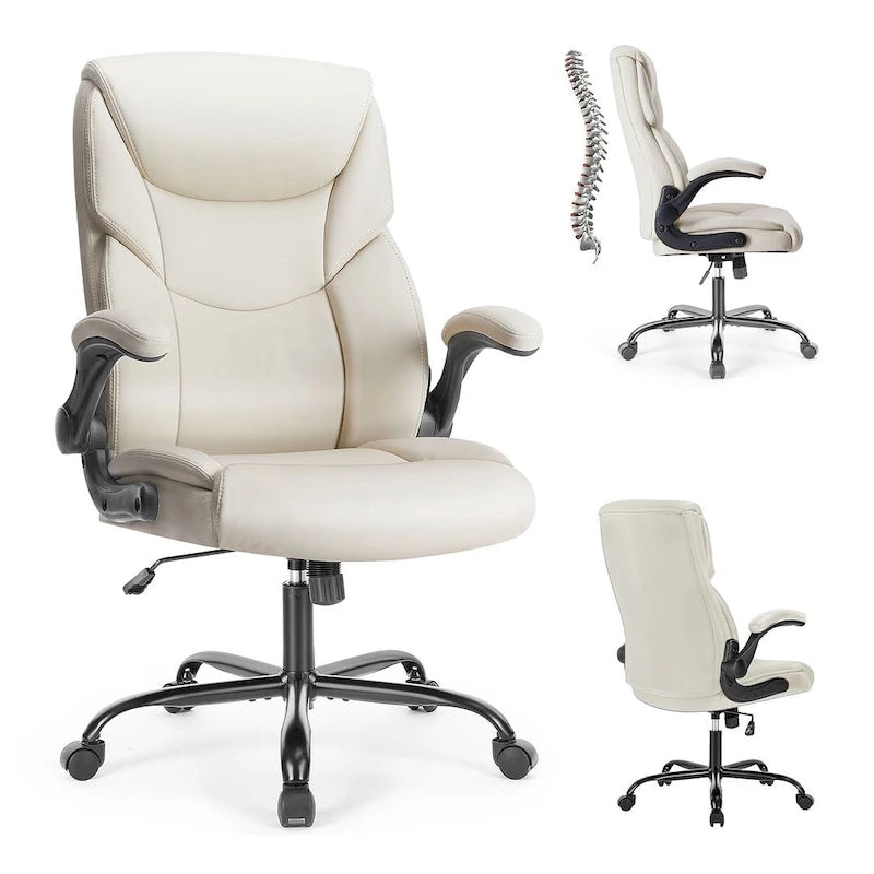 Silla de oficina de respaldo alto de piel sintética blanca/negra/marrón, 1 persona