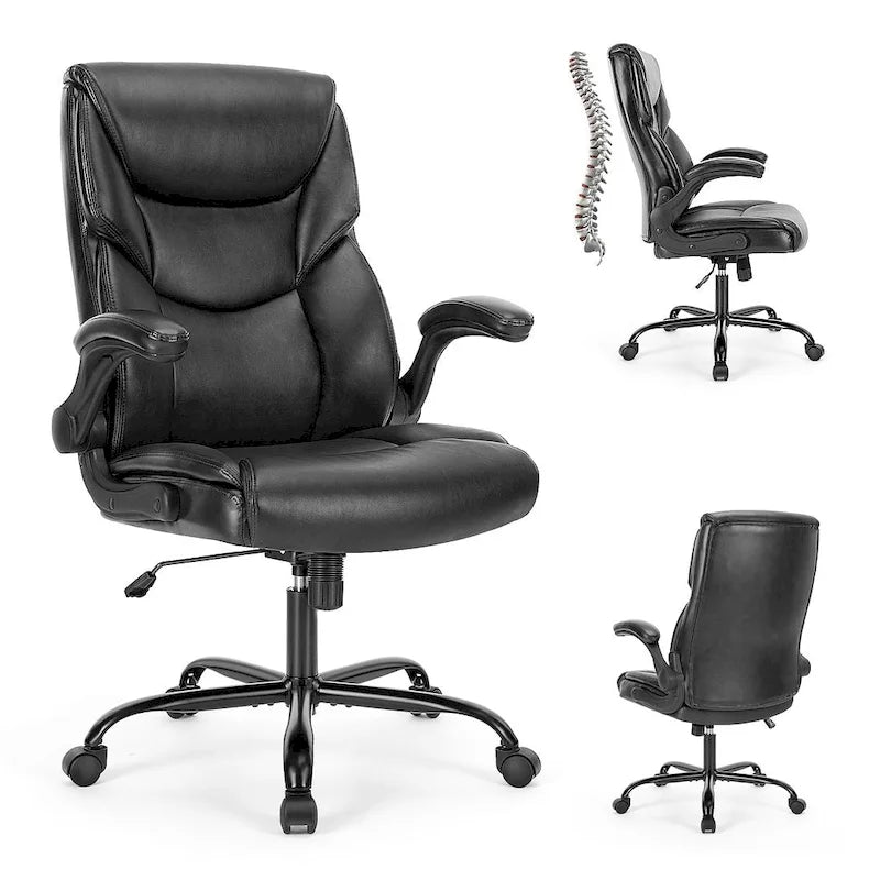 Silla de oficina de respaldo alto de piel sintética blanca/negra/marrón, 1 persona
