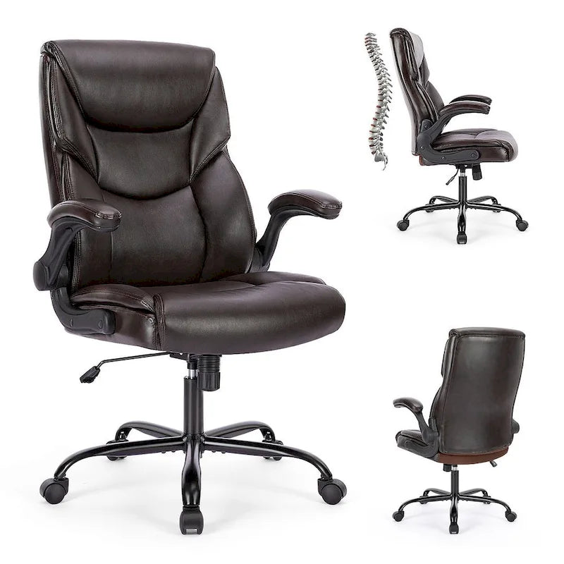 Silla de oficina de respaldo alto de piel sintética blanca/negra/marrón, 1 persona